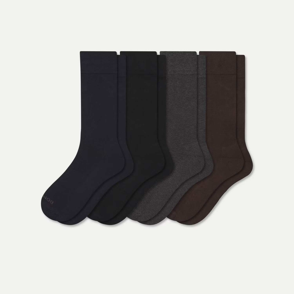 Bombas Calf Crew Dress Socks 4-Pack Navy Charcoal Brown Black Large New With Tag